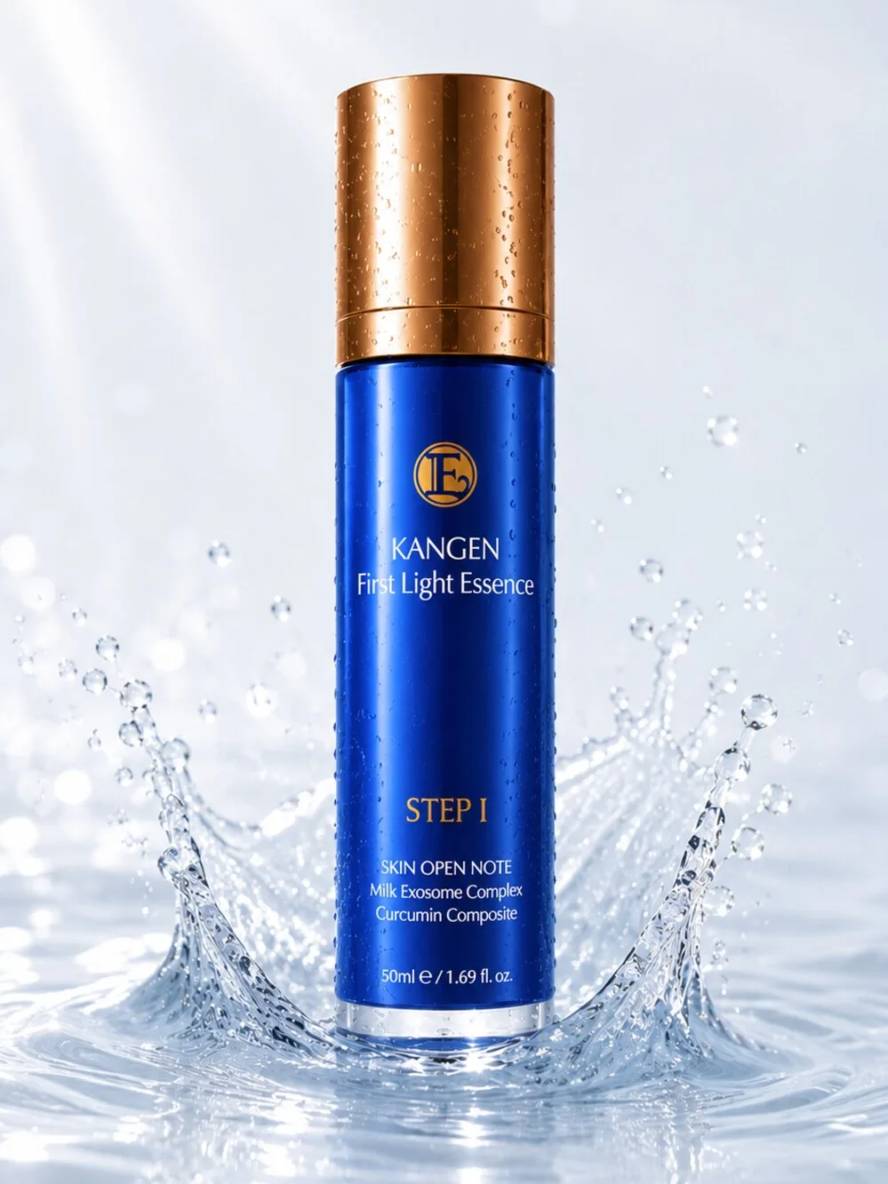 Kangen First Light Essence—Step I bottle with water splash, 50ml