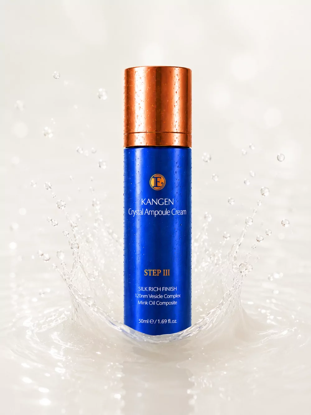 Kangen Crystal Ampoule Cream—Step III bottle with water droplets, 50ml